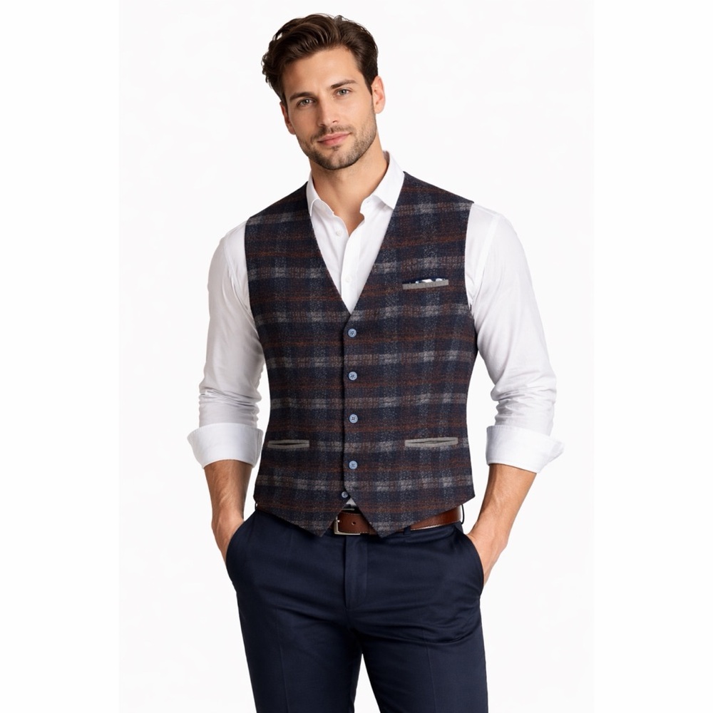 A Fish Named Fred Wool Waistcoat - Red Blue Check